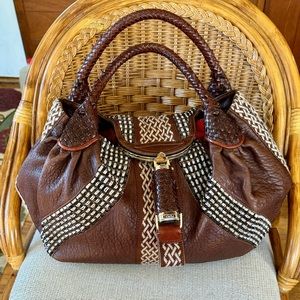 FENDI Large Embellished Beaded Lambskin Spy Bag! Rare! Brown.